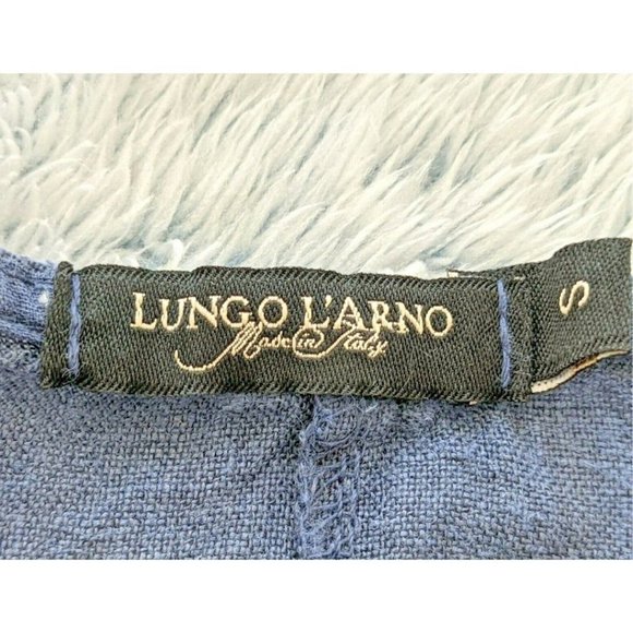 Lungo L'Arno Dress Small 100% Linen Sleeveless Crochet Trim Made in Italy BLUE - Picture 3 of 9